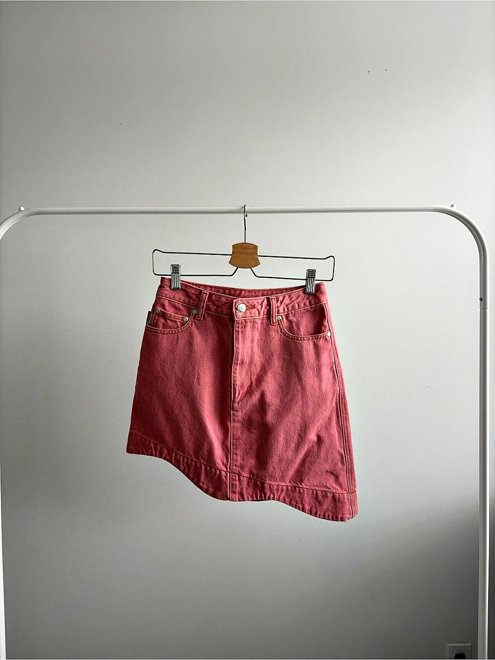 GANNI Pink Asymmetric Denim Miniskirt